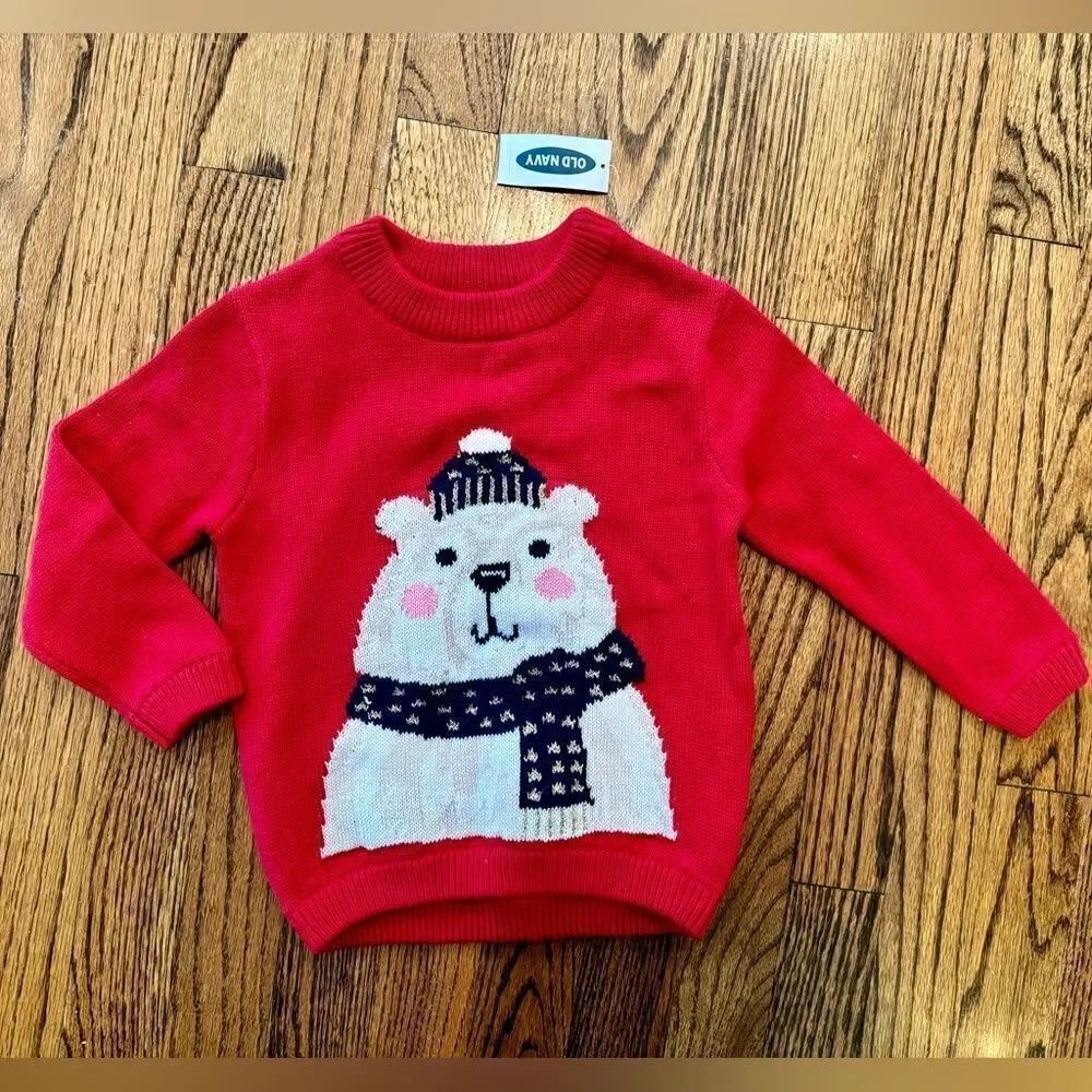 NWT New OLD NAVY Winter Polar Bear Knit Sweater Red Toddler 3T